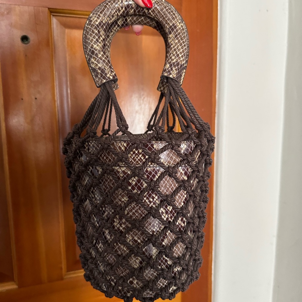 STAUD Moreau Bag in Snakeskin/Brown